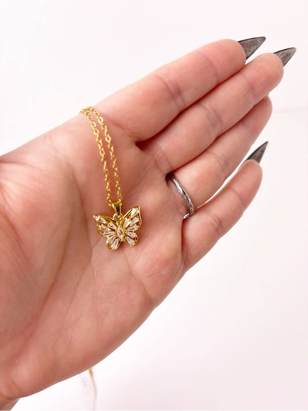 Gold Butterfly Necklace Stainless Steel | Cubic Zirconia Diamonds
